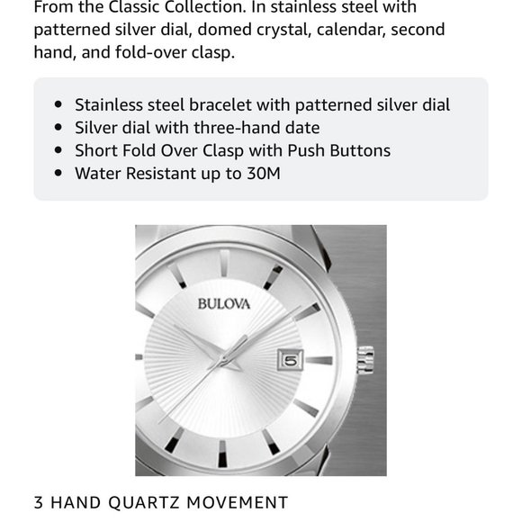 Bulova Mens Silver Tone Stainless Steel Classic Quartz Men's Watch - Picture 12 of 12